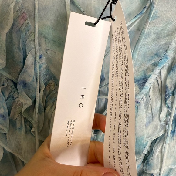 NWT Iro Open Chest Mini Dress Banon Ruffled Dress blue sheer designer high end - Picture 9 of 14